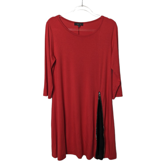 Comfy USA Jersey Shift Swing Dress Red Zipper Hem Accent Size Medium - Picture 3 of 8